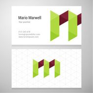 Modern letter M origami Business card template N2