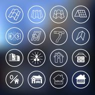Sale buildings materials (roof facade) site icons set N5
