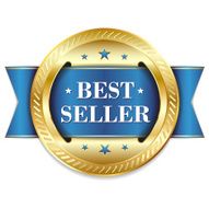 Blue gold best seller badge with ribbon