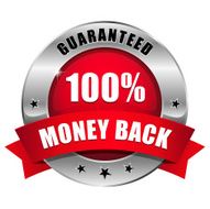 Red silver hundred percent money back badge