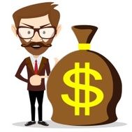 Businessman with a huge bag full of money vector illustration