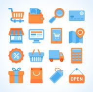 Flat vector icon set of shopping symbols