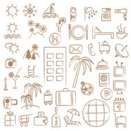Hand drawn hotel and tourism related symbols