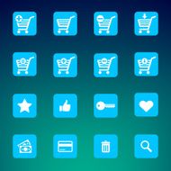 Collection of various blue e-shop icons - shopping carts