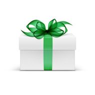 White Box with Ribbon and Bow Isolated on Background
