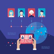 Hands holding tablet with web icons Social network Communication concept
