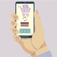 Mobile payment credit card hand holding phone