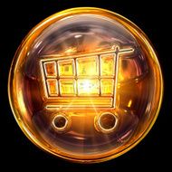 shopping cart icon gold isolated on black background N2