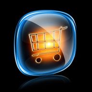 shopping cart icon neon isolated on black background