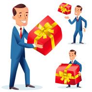 Man behind large presents