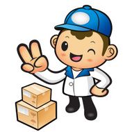 Blue Delivery Man taking the victory of Gesture