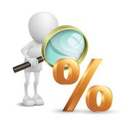 3d man with loupe and percent