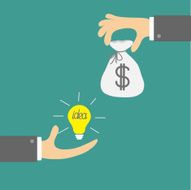 Hands with idea bulb and money bag Exchanging concept