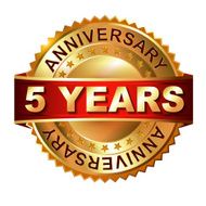5 years anniversary golden label with ribbon