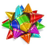 Bow of multicolored ribbons with gold stripes