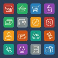 Shopping mall and delivery icons set N6