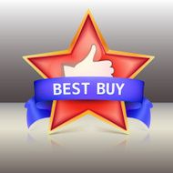 Best buy label with red star and ribbons vector illustration
