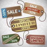 Collection of discount cardboard sale labels