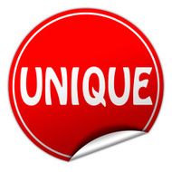 unique round red sticker on white background