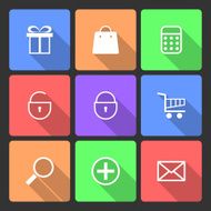 Shopping Icons set with Long Shadow