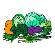Composition with vegetables and fruits isolated on white