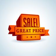 Red 3D vector text of sale discount price offer N64