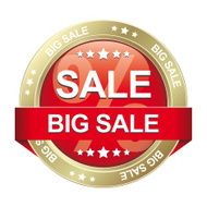 big sale red gold button isolated background