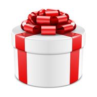 White gift box with red ribbon
