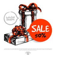Christmas background with hand drawn illustration and sale banner N3