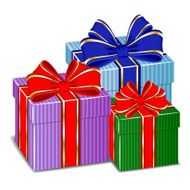 Three colorful gifts with ribbons