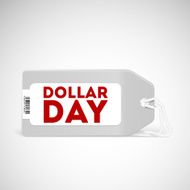 Promotional price tag with text Dollar day
