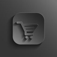 Shopping cart icon - vector black app button