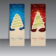 Christmas label design with green trees