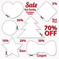 Set Sale Coupons labels template Blank frame scissors (cut off)