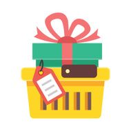 Vector Shopping Cart with Gift and Tag Icon N3