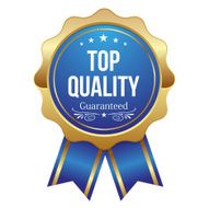 Blue top quality badge with ribbon