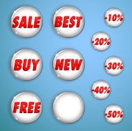 Set of white shiny buttons on sale