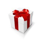White Gift Box with Red Satin Ribbon Bow