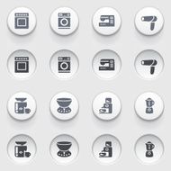 Home appliances icons on white buttons