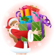 Santa girl holding christmas gift boxes