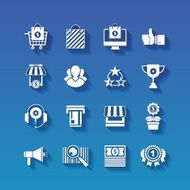 Shopping flat white icons set with long shadows