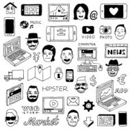Hipster internet devices doodle set Vector illustration Black and white N2