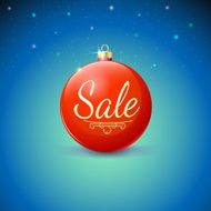 Sale red Christmas ball over starry background