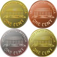 Vector American money gold coin one cent penny