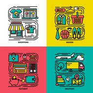 Flat line icons set of shopping goods payment delivery N2