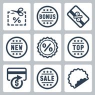 Vector coupon and discount related icons set