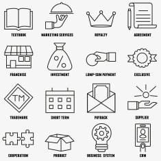 Set of linear franchise icons Franchise as a successful business model