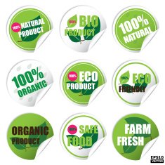 Natural organic product stickers signs symbols and badges for business