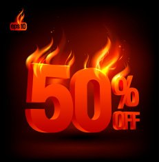 Fiery 50 percent off sale background