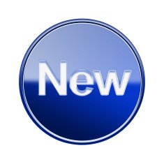 New icon glossy blue glass isolated on white background